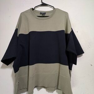 DKNY Olive and Black Wide-Stripe Crewneck Sweater